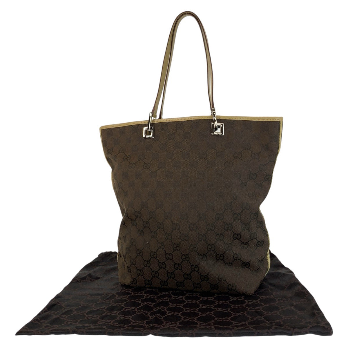 GUCCI Tote Bag 31243 GG canvas, leather Brown Beige SilverMetal Tote Bag Shoulder Bag Women Used