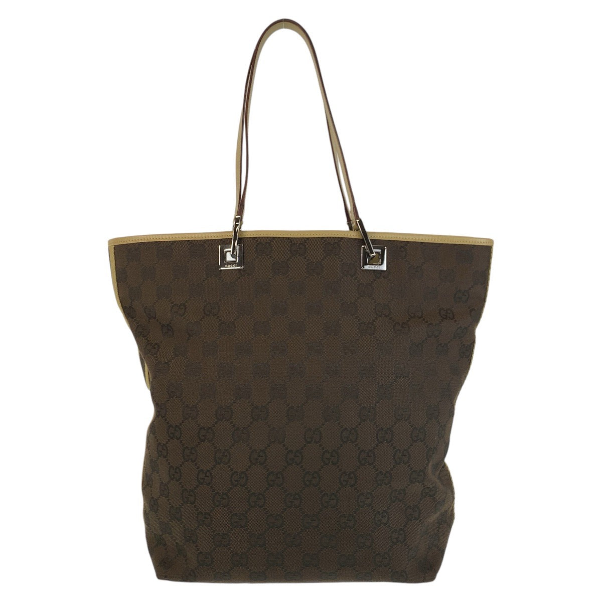GUCCI Tote Bag 31243 GG canvas, leather Brown Beige SilverMetal Tote Bag Shoulder Bag Women Used