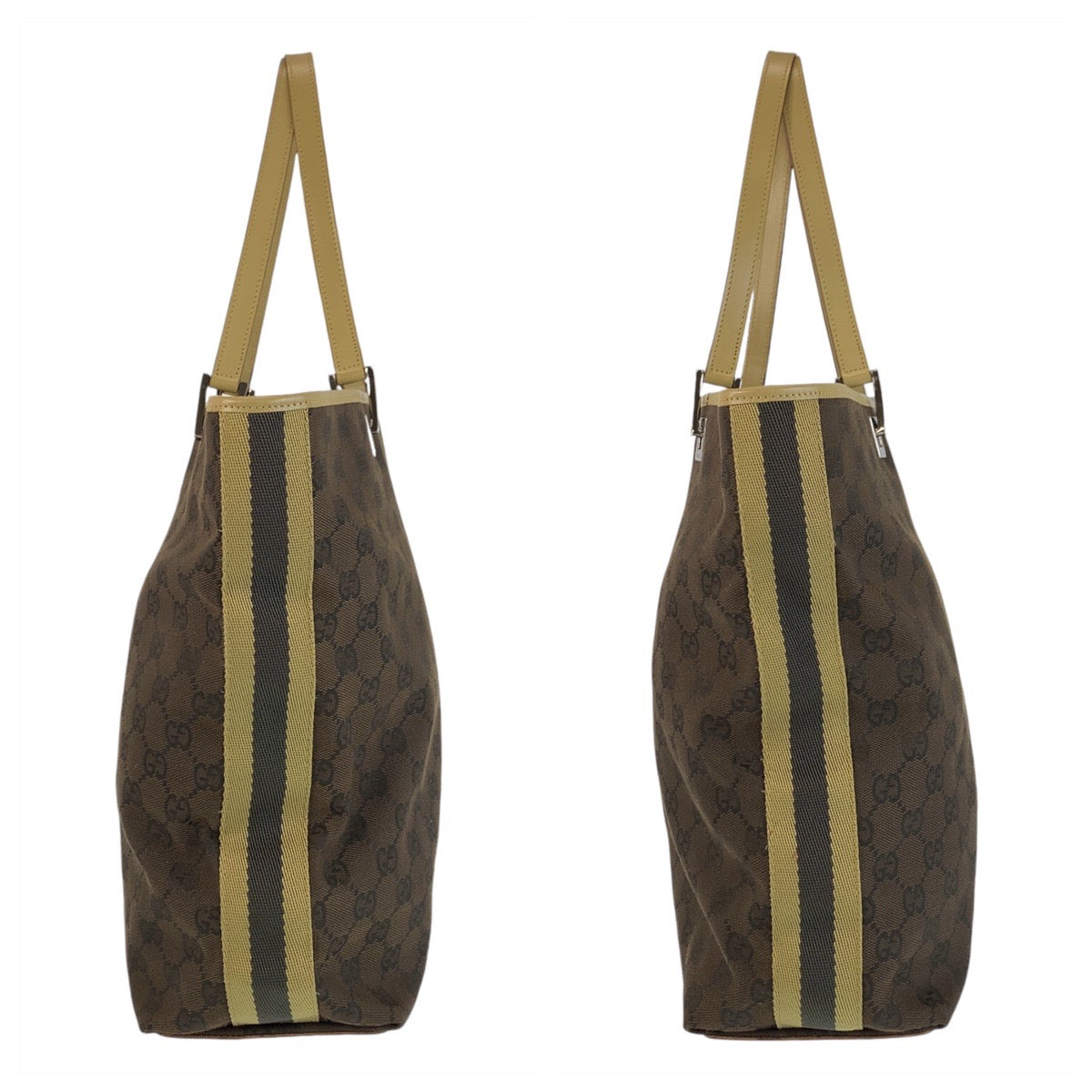 GUCCI Tote Bag 31243 GG canvas, leather Brown Beige SilverMetal Tote Bag Shoulder Bag Women Used
