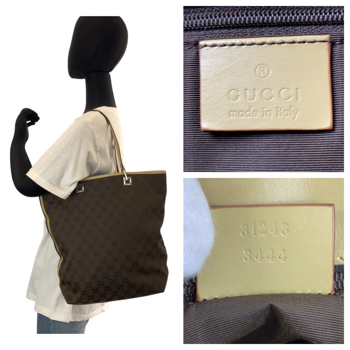 GUCCI Tote Bag 31243 GG canvas, leather Brown Beige SilverMetal Tote Bag Shoulder Bag Women Used