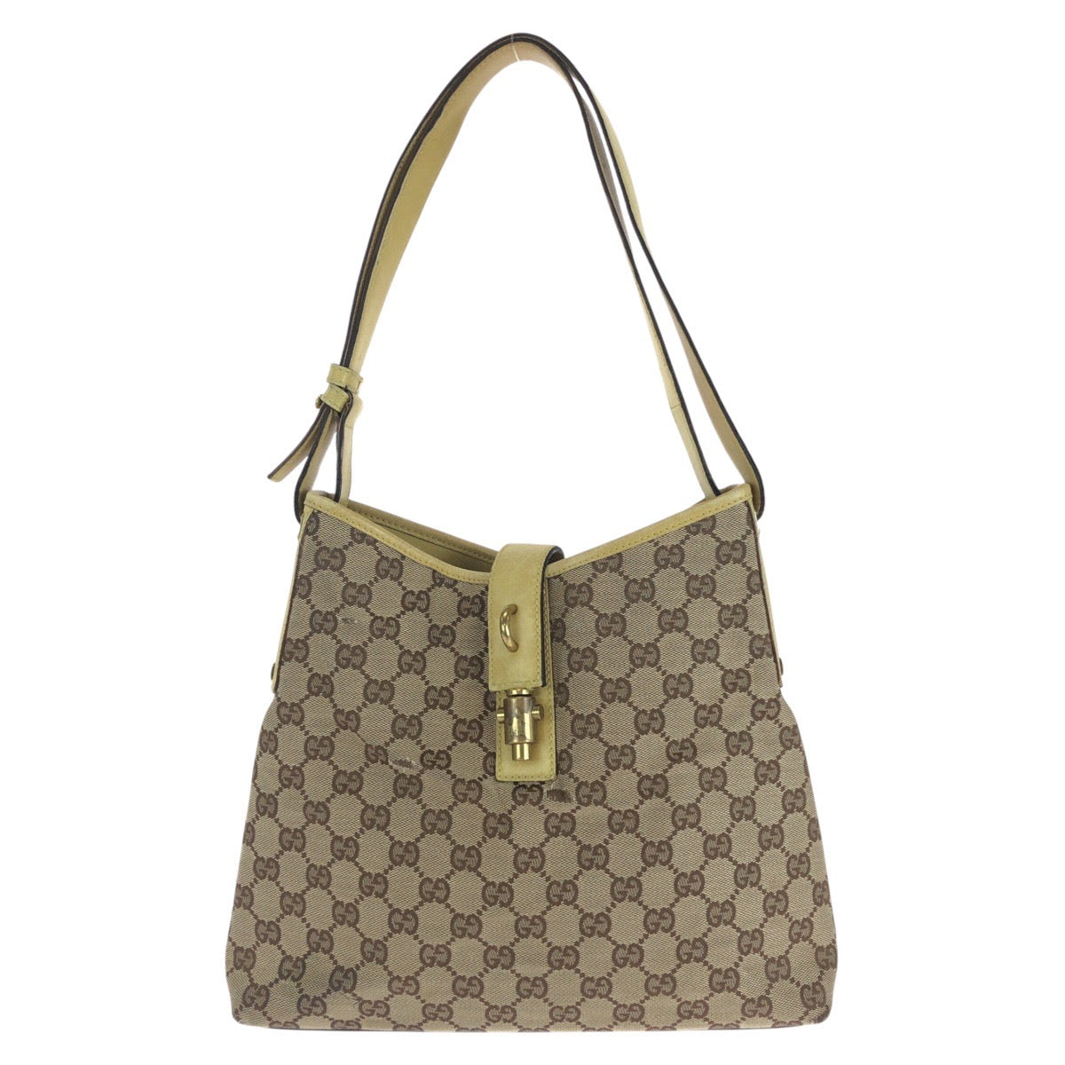GUCCI Shoulder Bag 110291 GG canvas, leather Yellow Beige Gold Metal Jackie Women Used