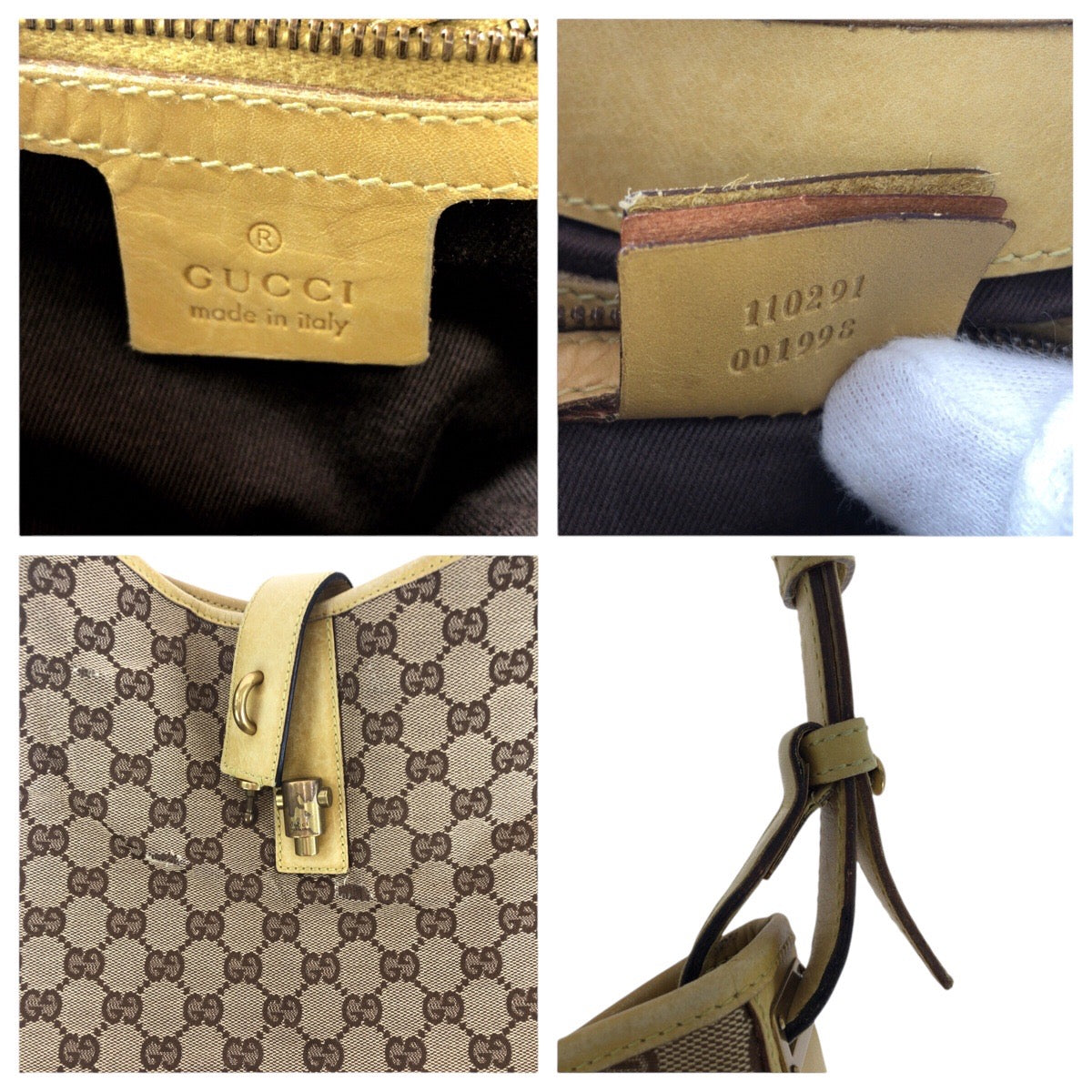 GUCCI Shoulder Bag 110291 GG canvas, leather Yellow Beige Gold Metal Jackie Women Used