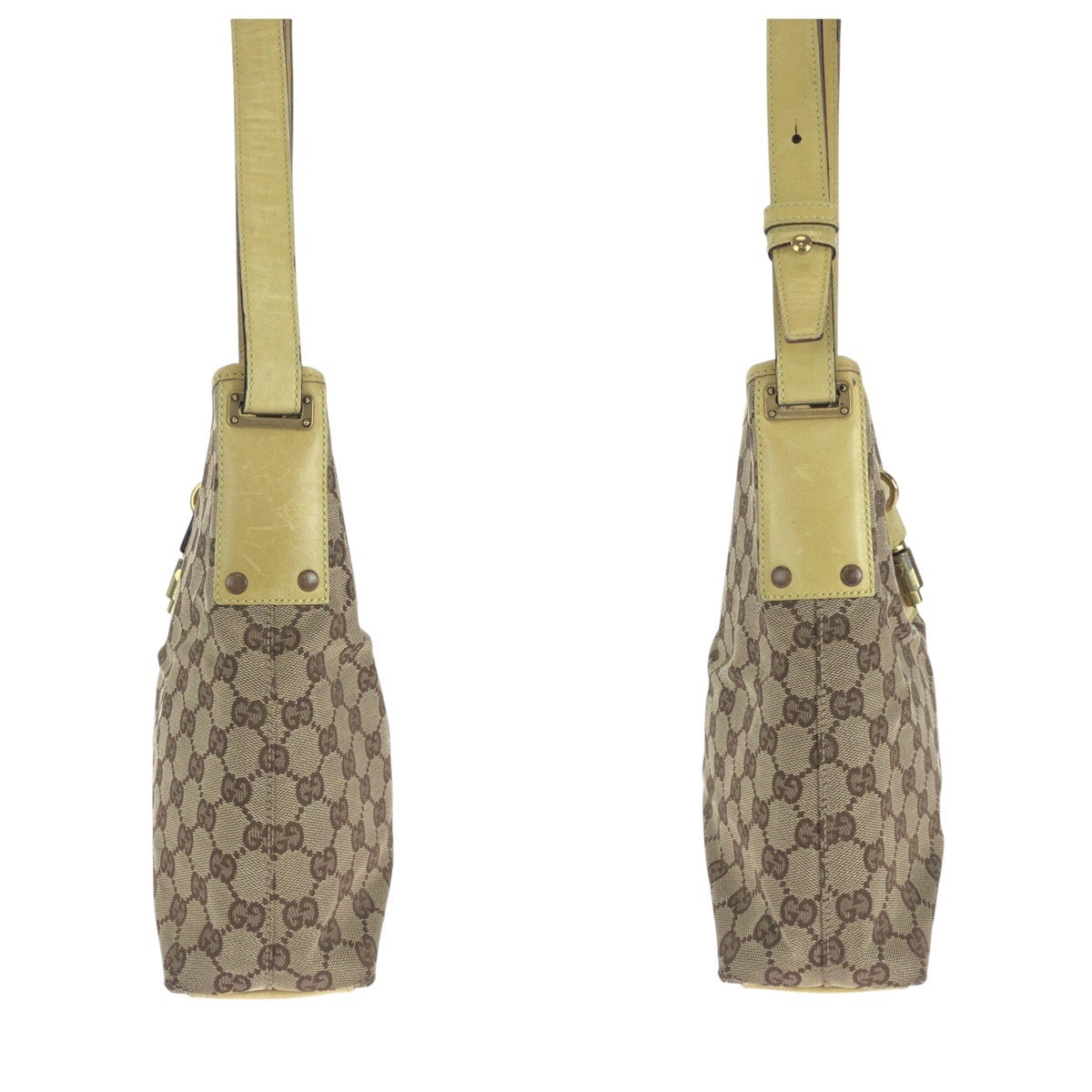 GUCCI Shoulder Bag 110291 GG canvas, leather Yellow Beige Gold Metal Jackie Women Used