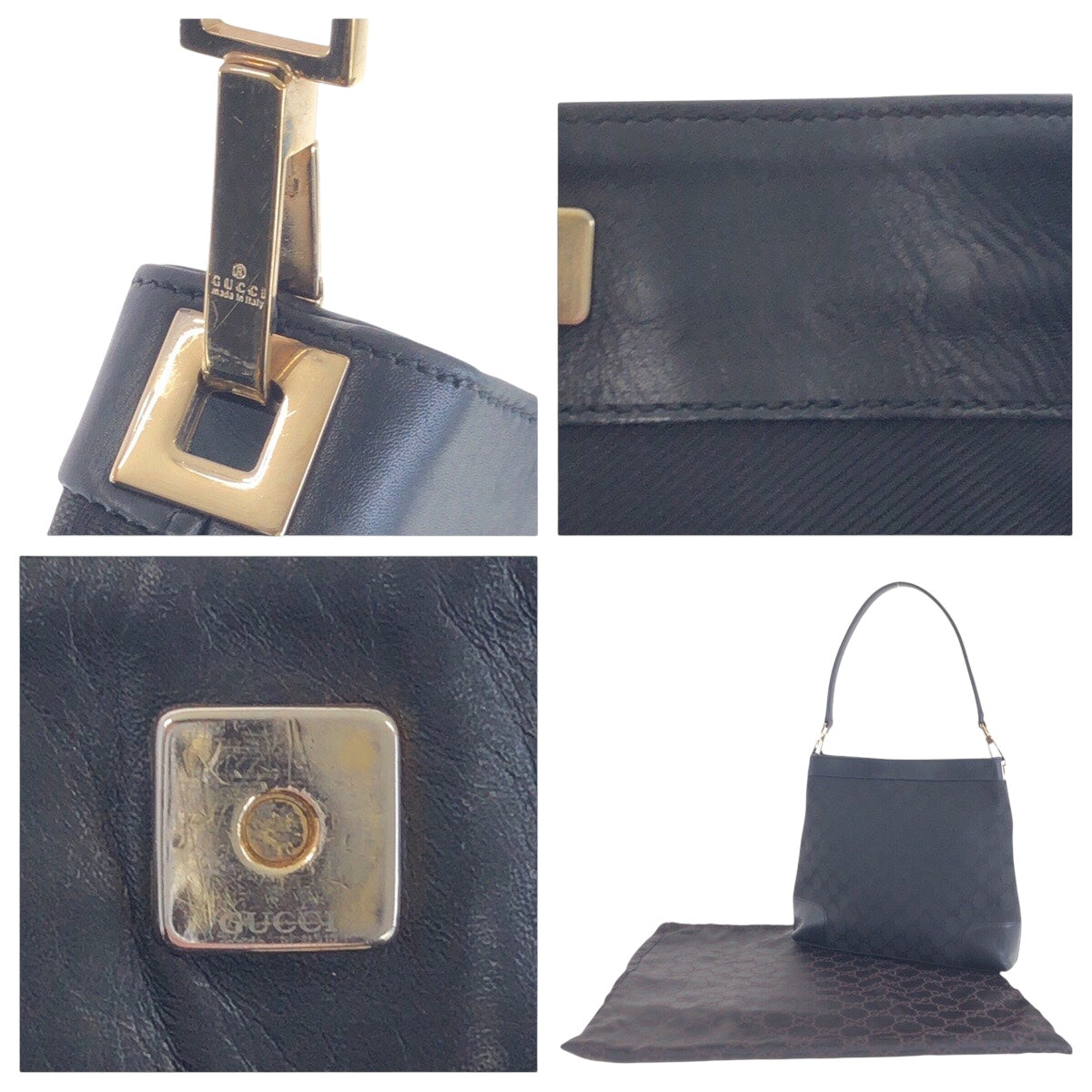 GUCCI Shoulder Bag 001 4231 2123 GG canvas, leather Black GoldMetal Shoulder Bag Women Used