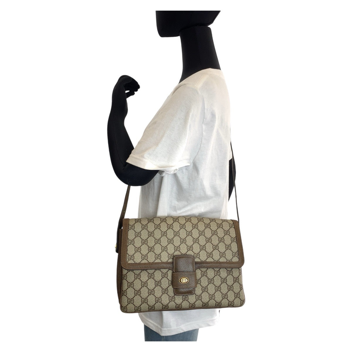 GUCCI Shoulder Bag 14 01 4084 GG Supreme canvas, leather Brown Gold Metal Crossbody Shoulder Bag Old Gucci Women Used