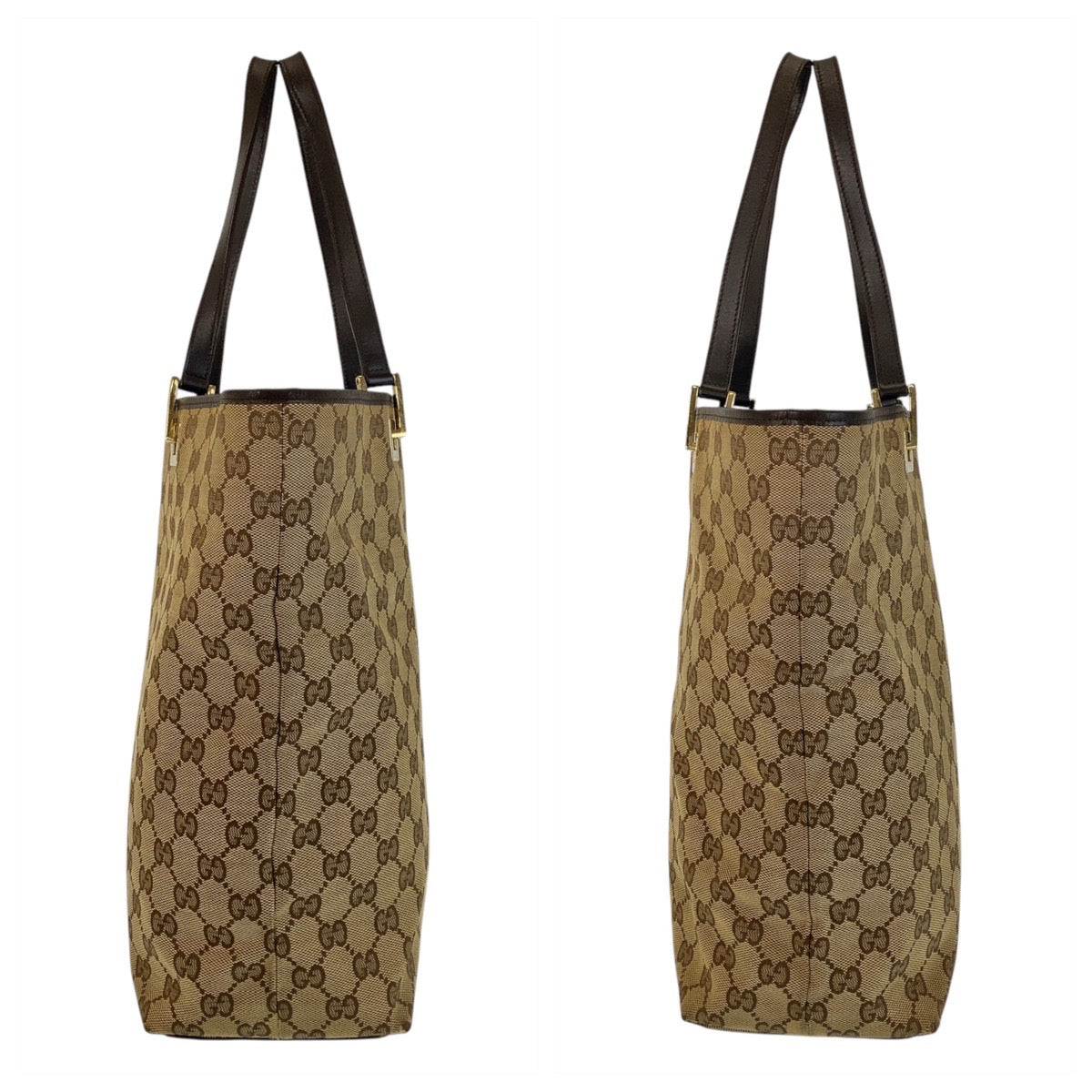 GUCCI Tote Bag 002 1098 GG canvas, leather Beige Brown Gold Metal Tote Bag Shoulder Bag Women Used