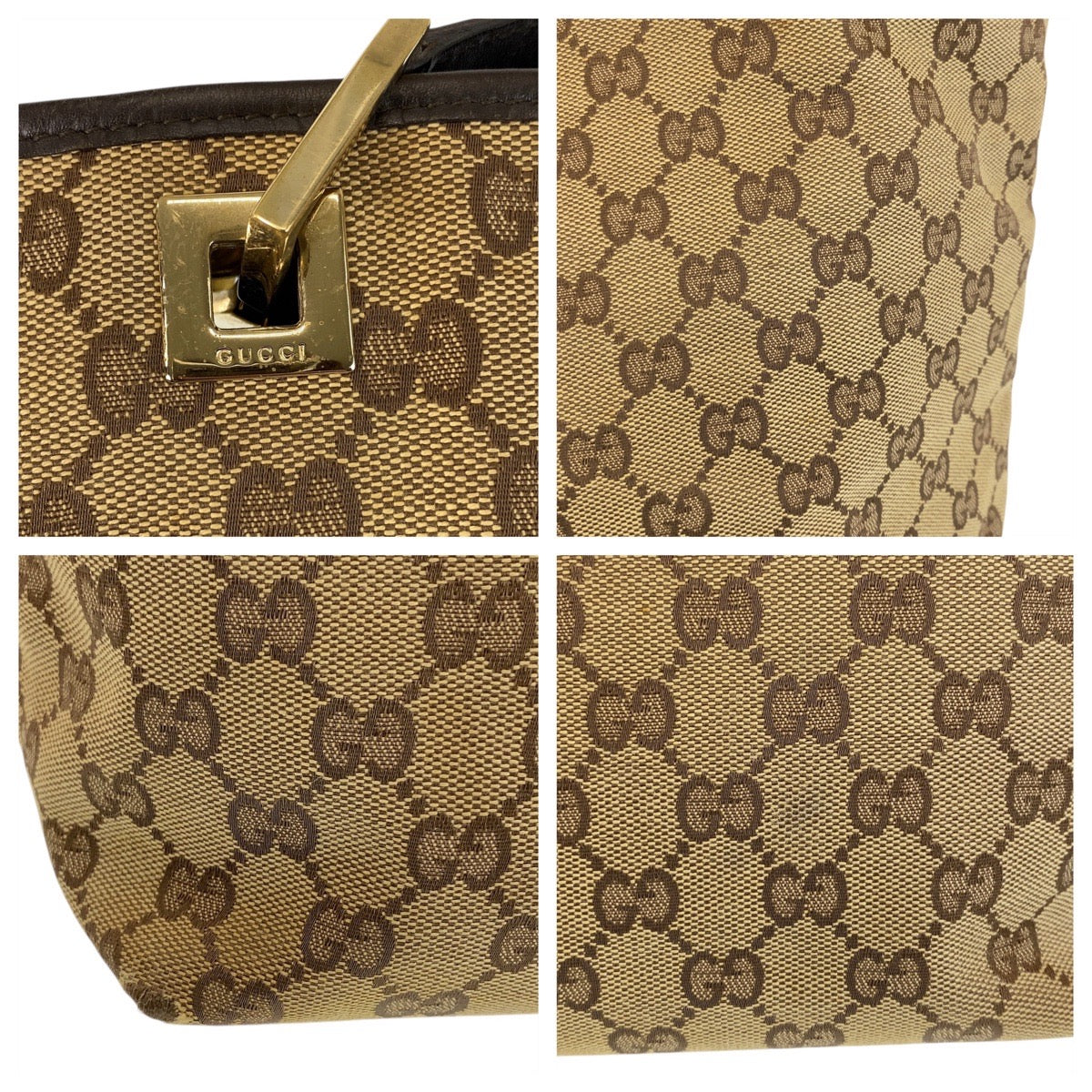 GUCCI Tote Bag 002 1098 GG canvas, leather Beige Brown Gold Metal Tote Bag Shoulder Bag Women Used