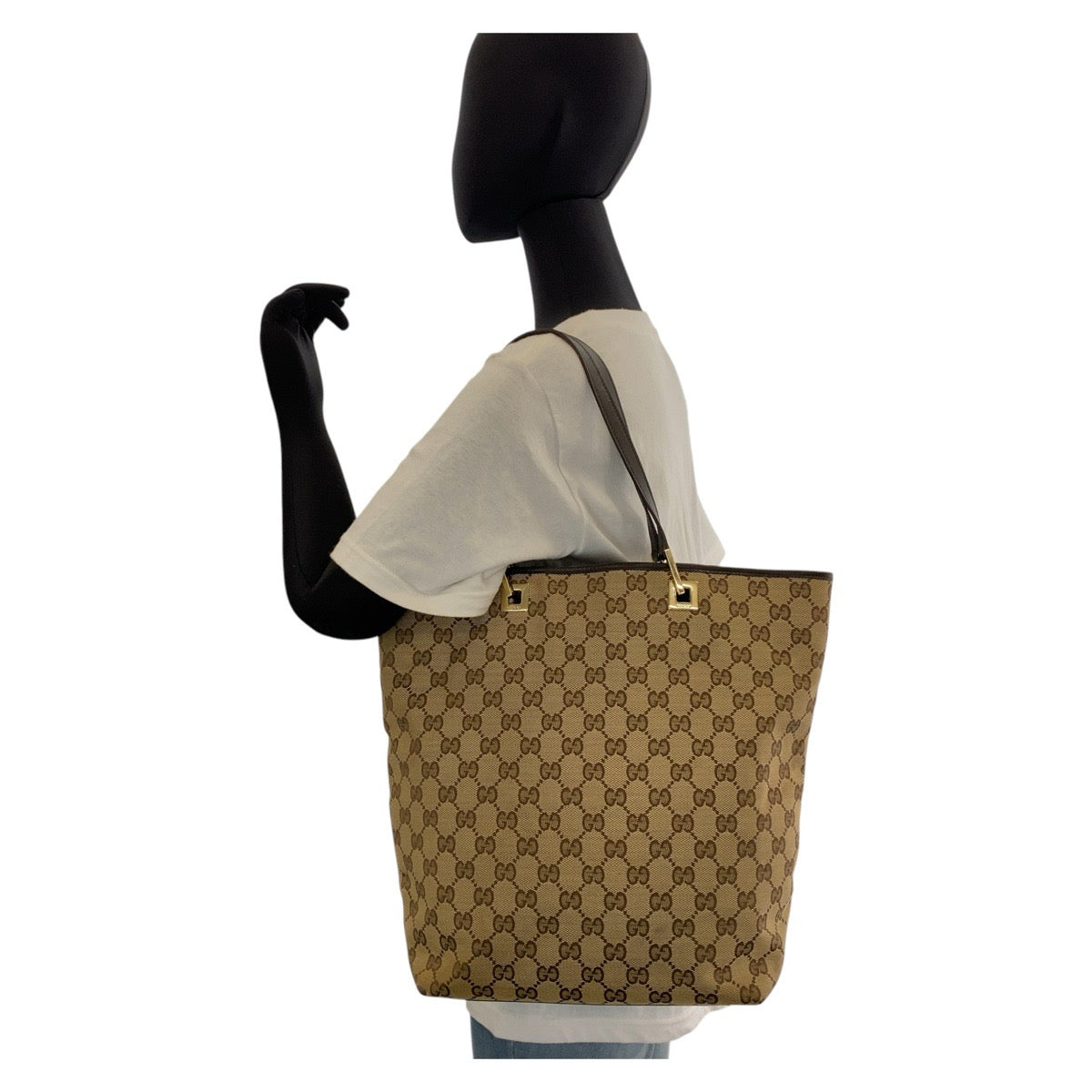 GUCCI Tote Bag 002 1098 GG canvas, leather Beige Brown Gold Metal Tote Bag Shoulder Bag Women Used