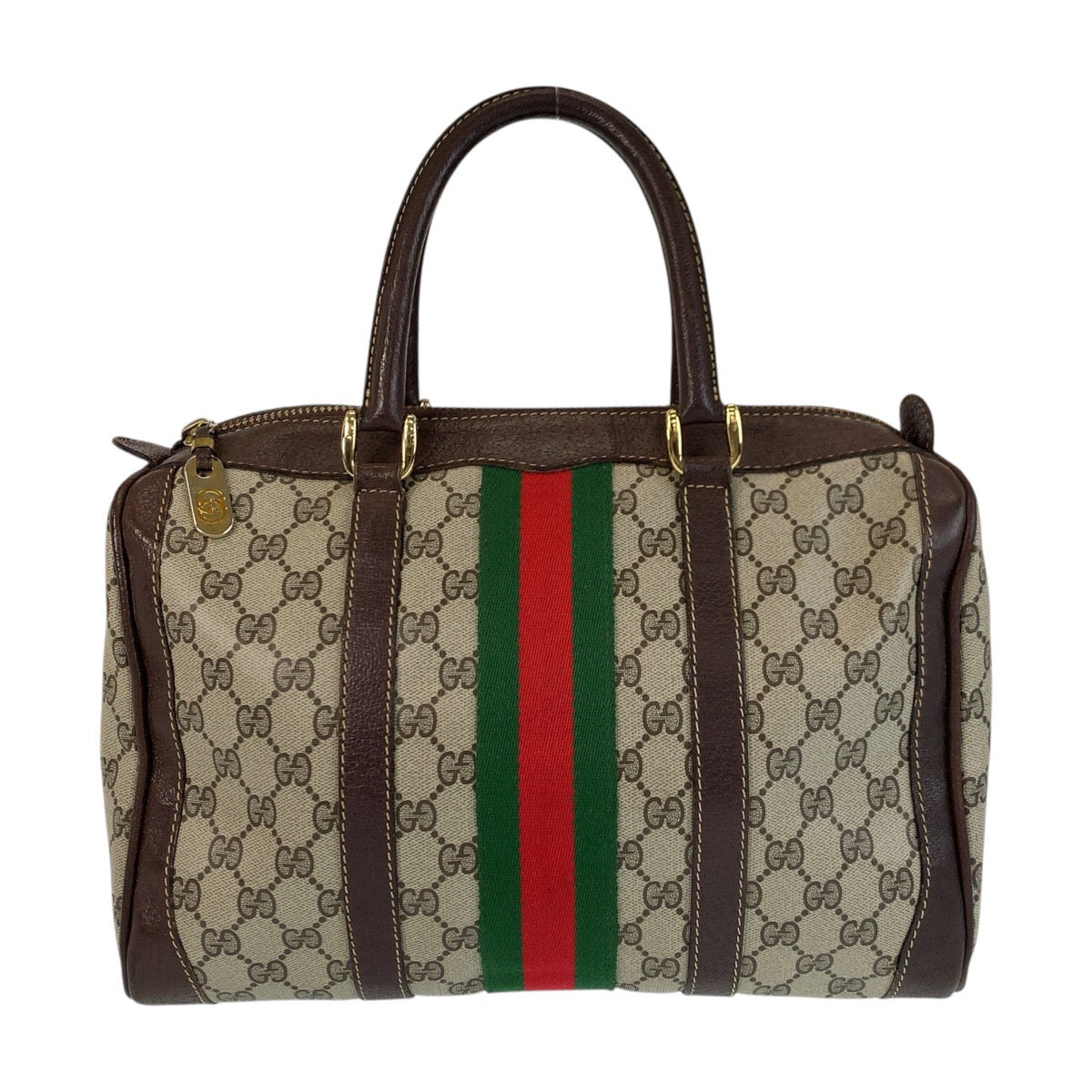 GUCCI Handbag GG Supreme canvas, leather Brown Beige Gold Metal Handbag Boston Duffel bag Sherry line Women Used