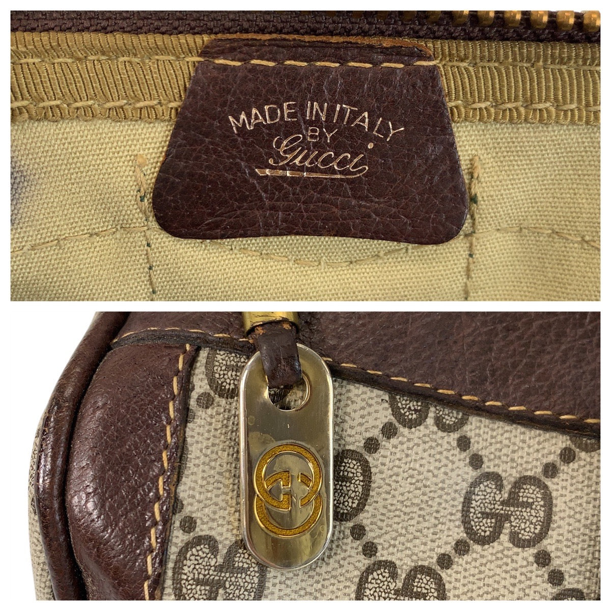 GUCCI Handbag GG Supreme canvas, leather Brown Beige Gold Metal Handbag Boston Duffel bag Sherry line Women Used