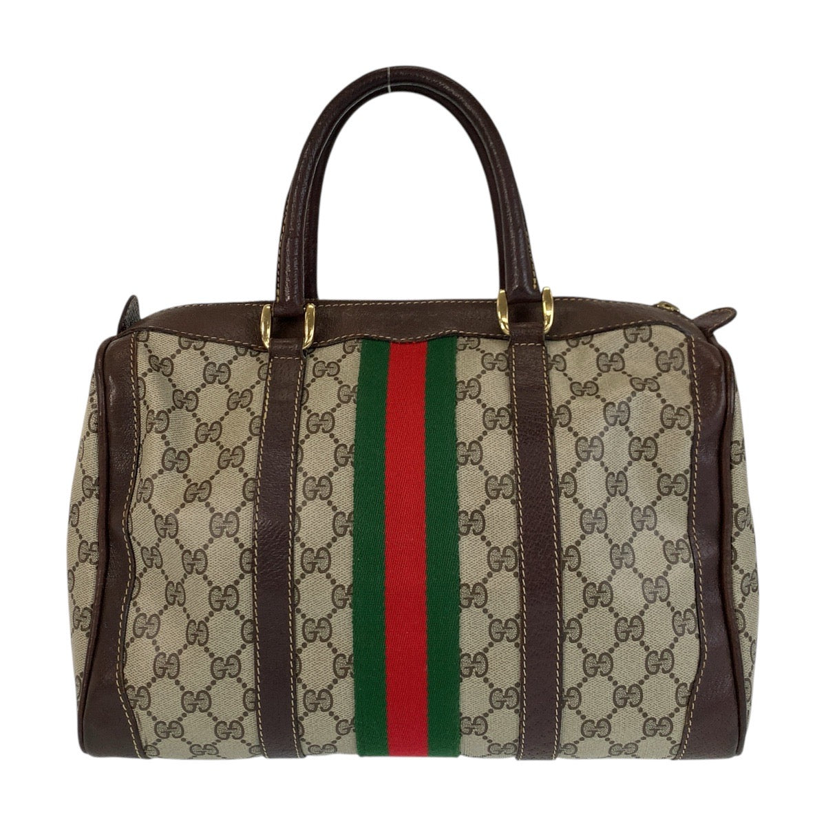 GUCCI Handbag GG Supreme canvas, leather Brown Beige Gold Metal Handbag Boston Duffel bag Sherry line Women Used