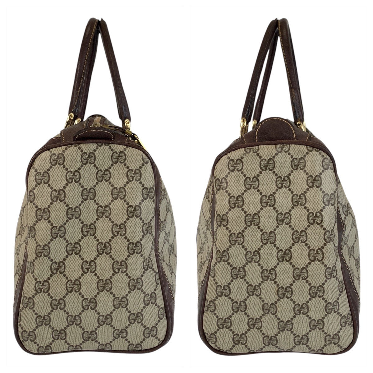 GUCCI Handbag GG Supreme canvas, leather Brown Beige Gold Metal Handbag Boston Duffel bag Sherry line Women Used