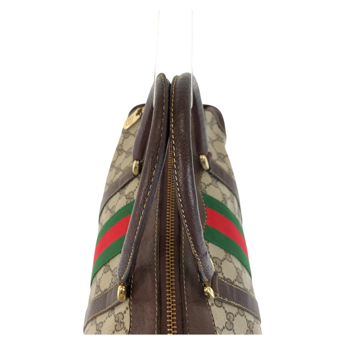 GUCCI Handbag GG Supreme canvas, leather Brown Beige Gold Metal Handbag Boston Duffel bag Sherry line Women Used
