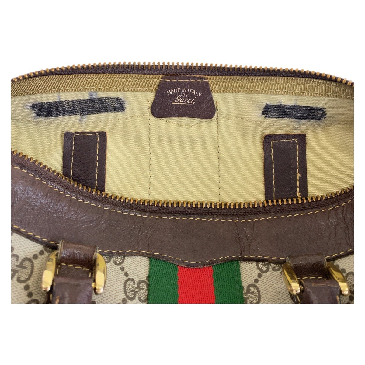 GUCCI Handbag GG Supreme canvas, leather Brown Beige Gold Metal Handbag Boston Duffel bag Sherry line Women Used