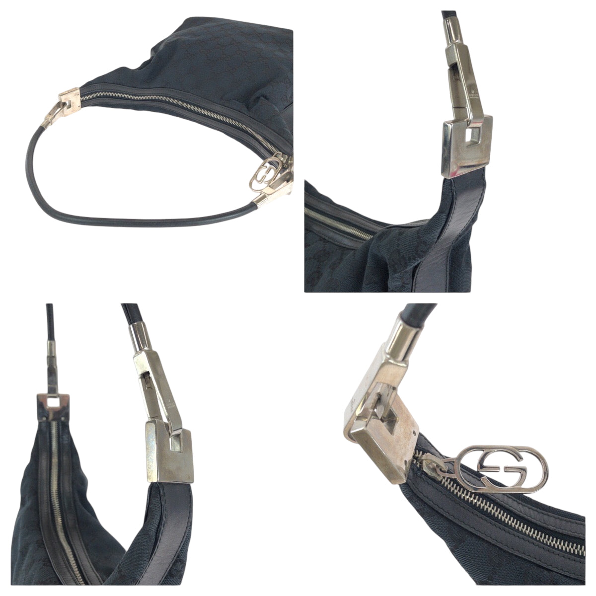 GUCCI Shoulder Bag 001 3814 GG canvas Black SilverMetal Hobo Shoulder Bag Women Used