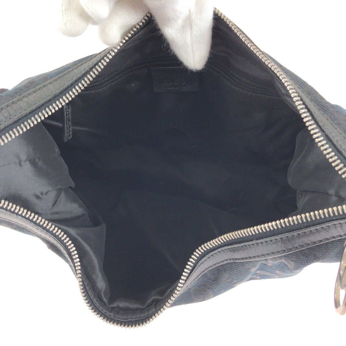 GUCCI Shoulder Bag 001 3814 GG canvas Black SilverMetal Hobo Shoulder Bag Women Used