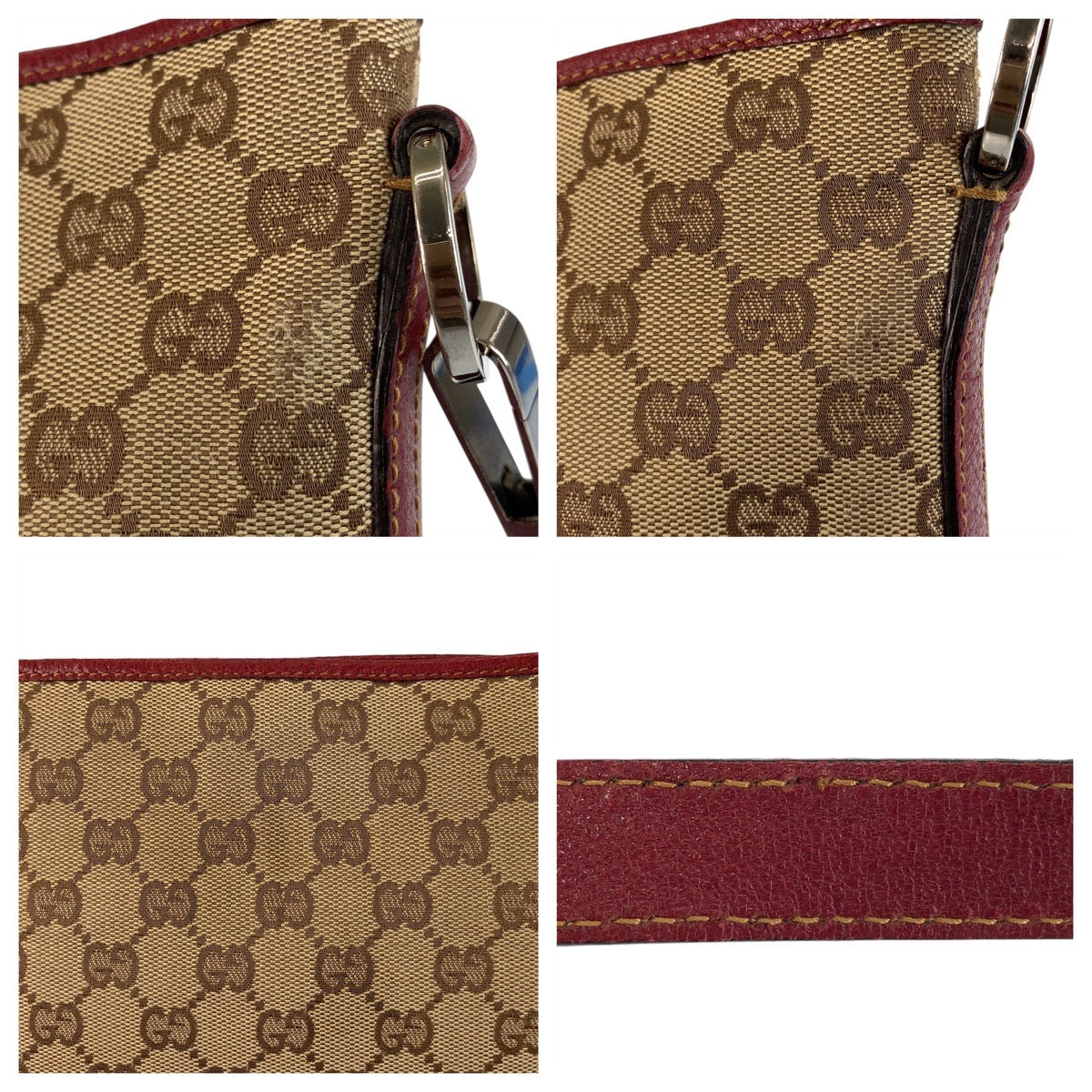 GUCCI Shoulder Bag 113013 GG canvas, leather Beige red Shoulder Bag Messenger bag Women Used