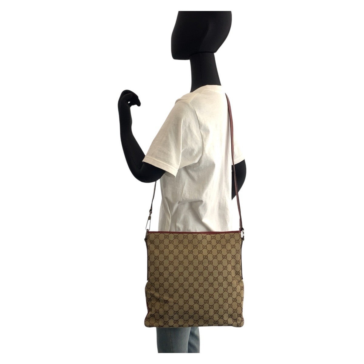 GUCCI Shoulder Bag 113013 GG canvas, leather Beige red Shoulder Bag Messenger bag Women Used