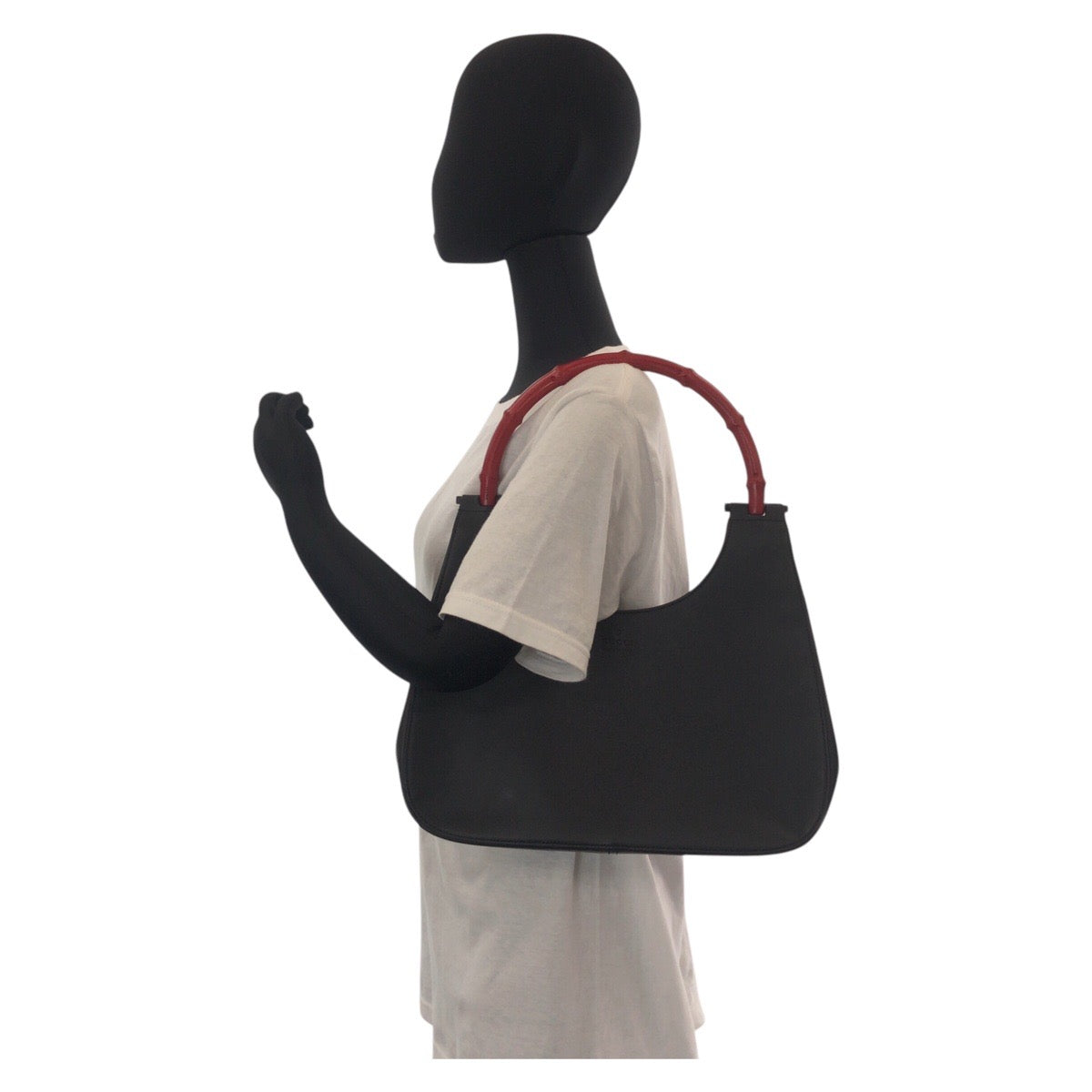 GUCCI Shoulder Bag 001 3739 Leather, Bamboo Black black red Shoulder Bag Hobo Bamboo Women Used