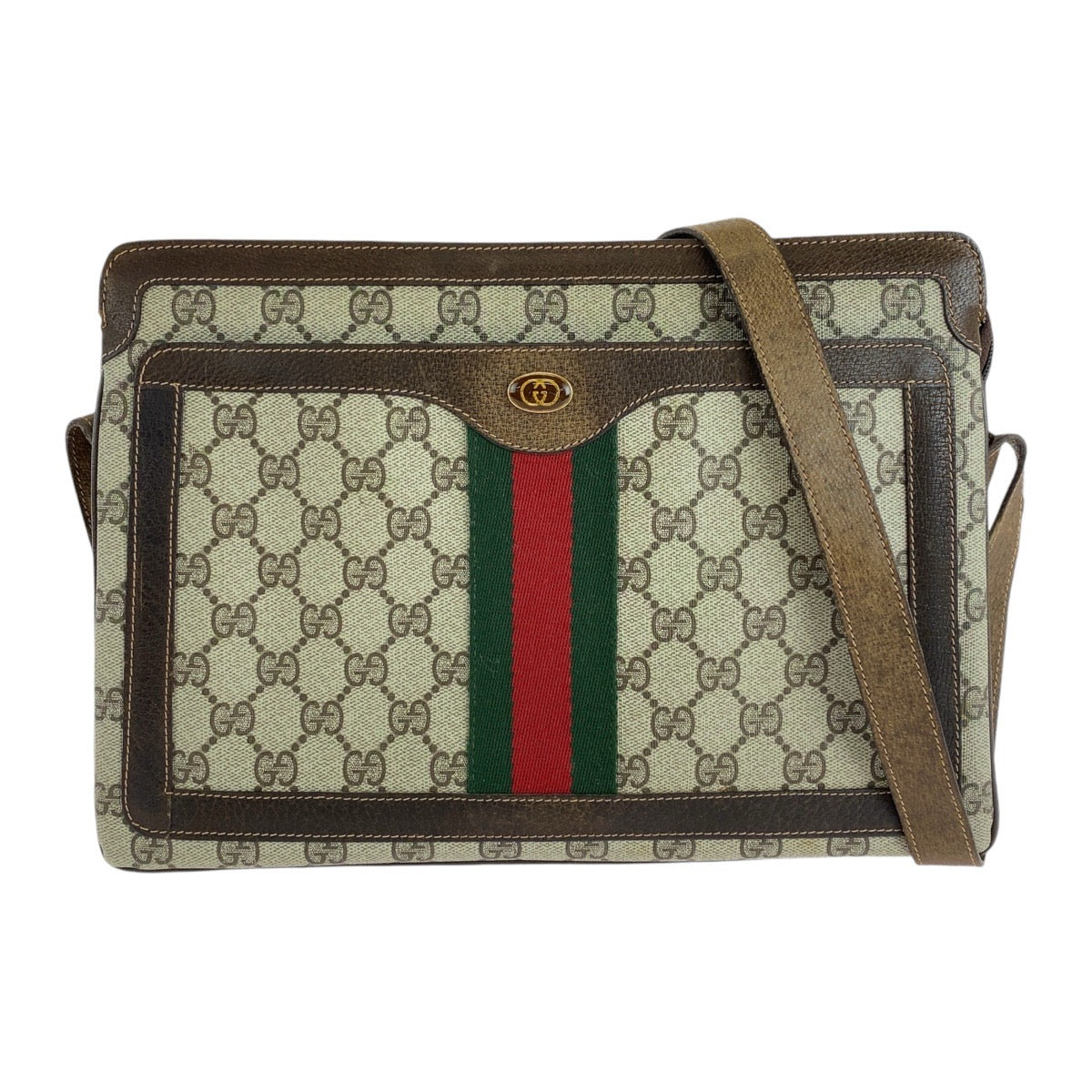 GUCCI Shoulder Bag 001 16 4035 GG Supreme canvas, leather Brown Gold Metal Crossbody Shoulder Bag Sherry line Old Gucci Women Used