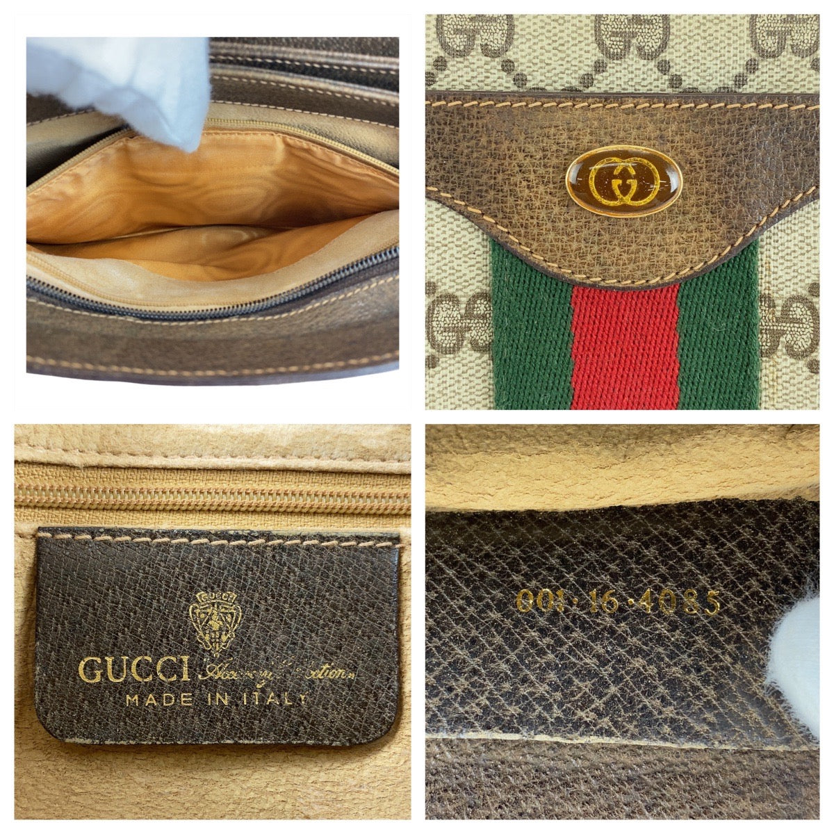 GUCCI Shoulder Bag 001 16 4035 GG Supreme canvas, leather Brown Gold Metal Crossbody Shoulder Bag Sherry line Old Gucci Women Used