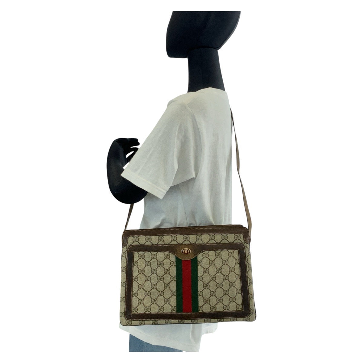 GUCCI Shoulder Bag 001 16 4035 GG Supreme canvas, leather Brown Gold Metal Crossbody Shoulder Bag Sherry line Old Gucci Women Used