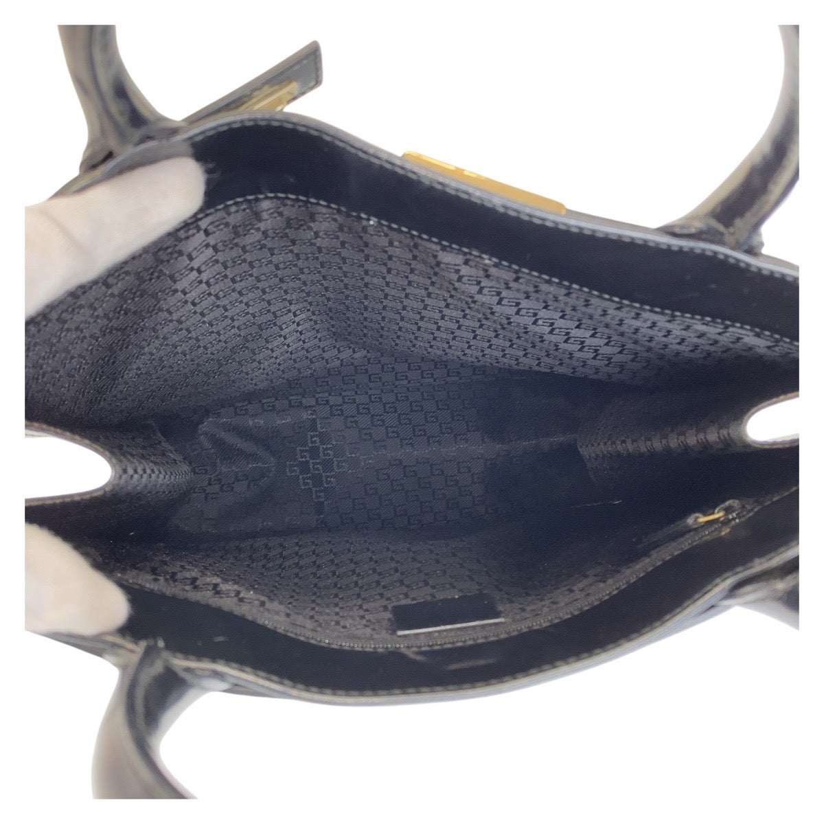 GUCCI Tote Bag 002 1091 leather Black Gold Metal Tote Bag Women Used