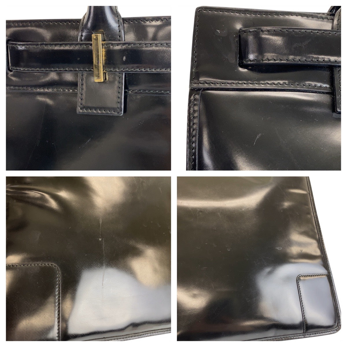 GUCCI Tote Bag 002 1091 leather Black Gold Metal Tote Bag Women Used