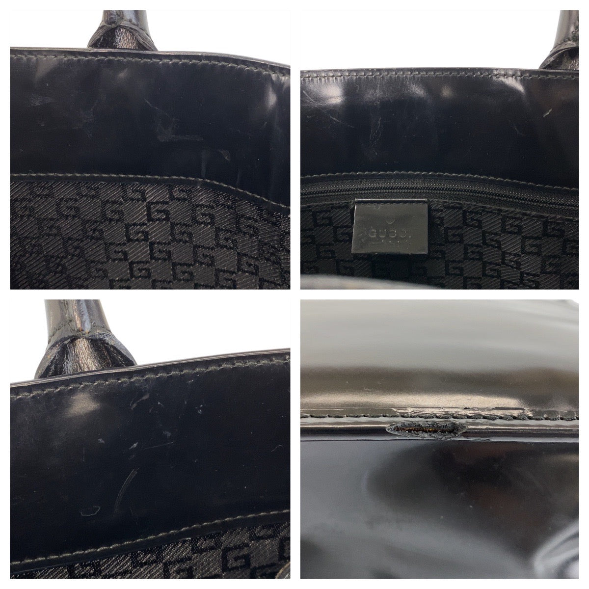 GUCCI Tote Bag 002 1091 leather Black Gold Metal Tote Bag Women Used