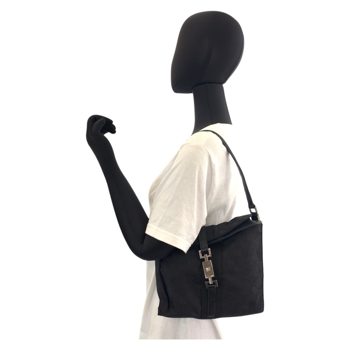 GUCCI Shoulder Bag 001 3734 GG canvas, leather Black black Shoulder Bag Jackie Women Used