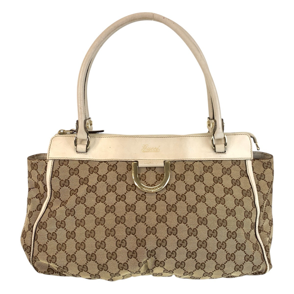 GUCCI Tote Bag 189831 GG canvas, leather Beige White Gold Metal Tote Bag Shoulder Bag Women Used