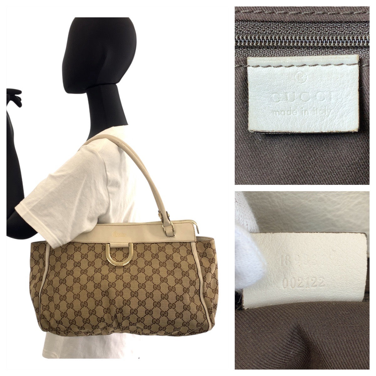 GUCCI Tote Bag 189831 GG canvas, leather Beige White Gold Metal Tote Bag Shoulder Bag Women Used