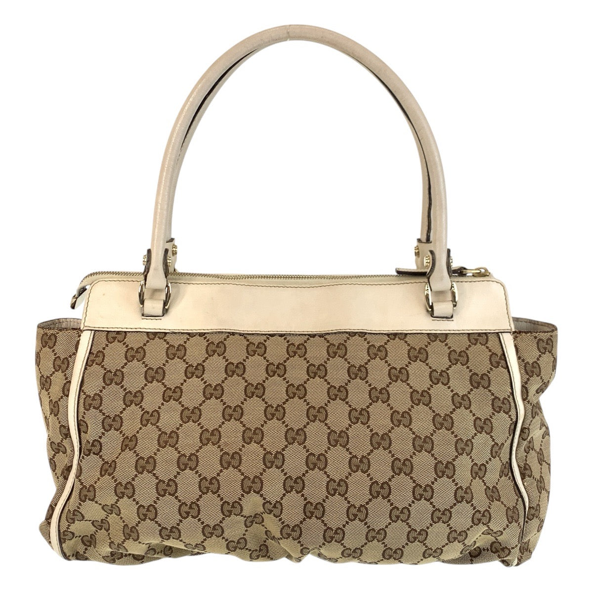GUCCI Tote Bag 189831 GG canvas, leather Beige White Gold Metal Tote Bag Shoulder Bag Women Used