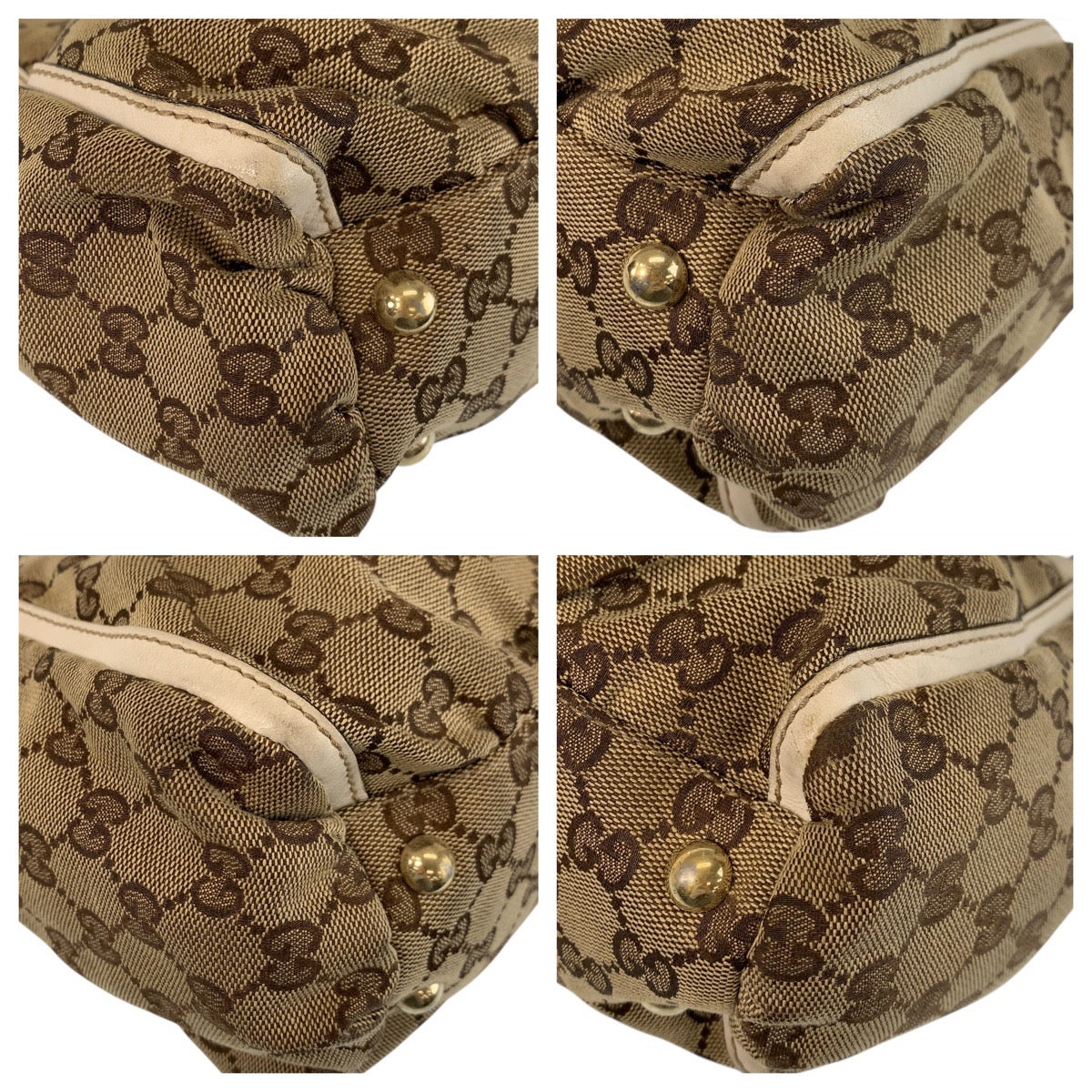 GUCCI Tote Bag 189831 GG canvas, leather Beige White Gold Metal Tote Bag Shoulder Bag Women Used