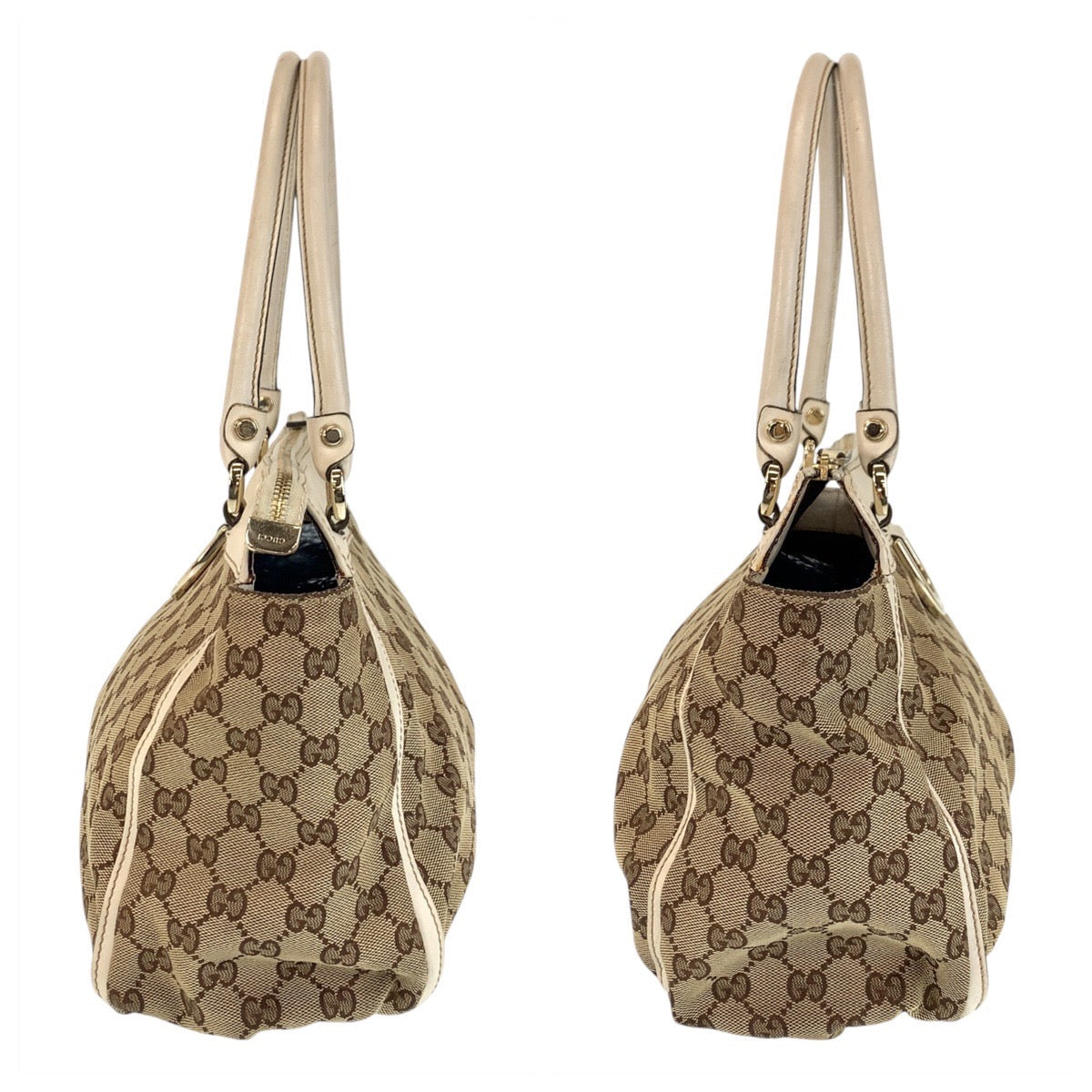 GUCCI Tote Bag 189831 GG canvas, leather Beige White Gold Metal Tote Bag Shoulder Bag Women Used