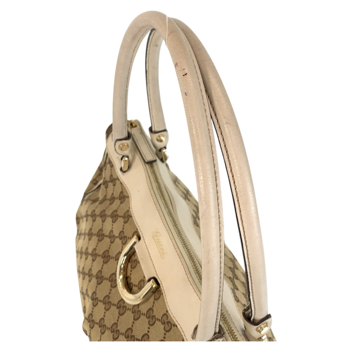 GUCCI Tote Bag 189831 GG canvas, leather Beige White Gold Metal Tote Bag Shoulder Bag Women Used