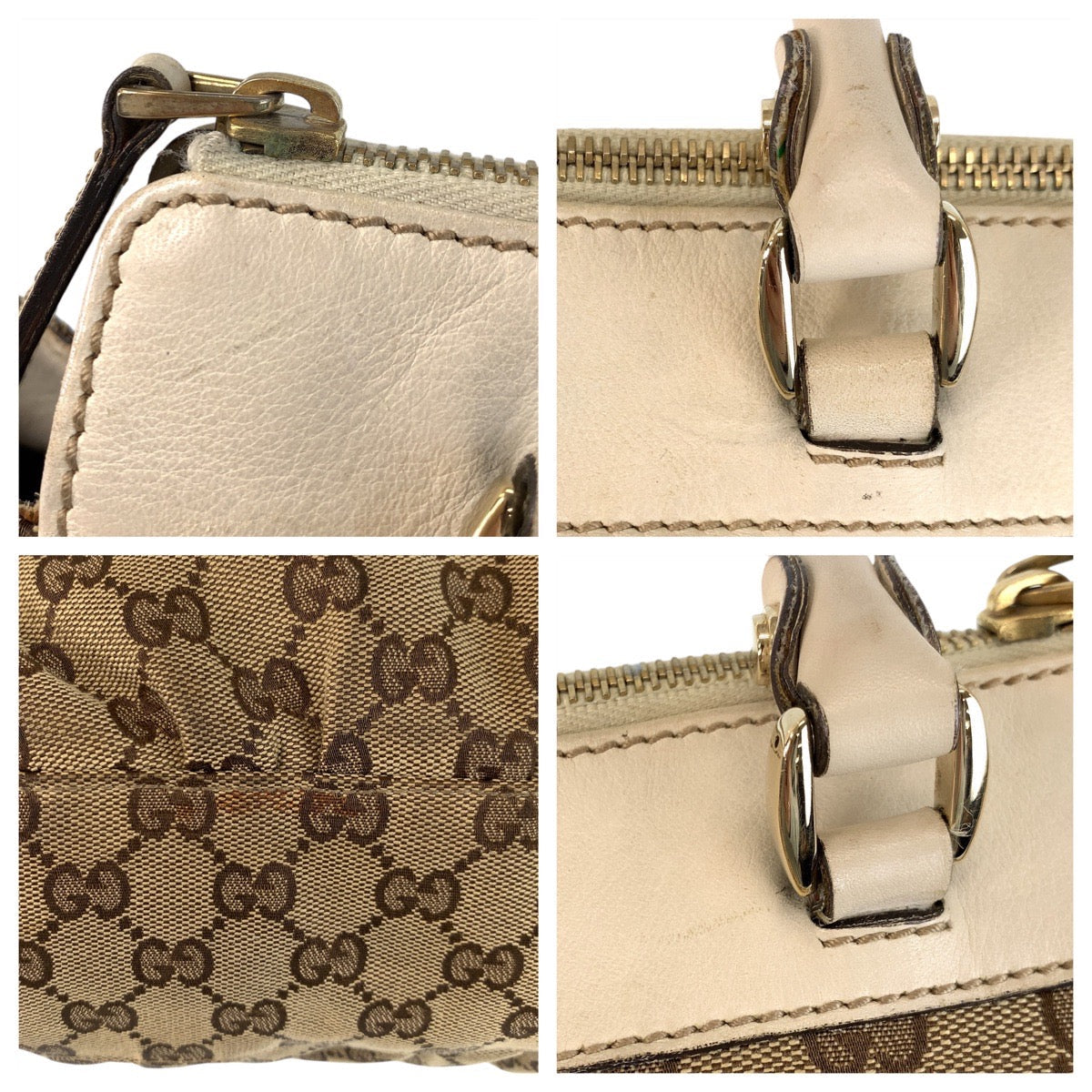 GUCCI Tote Bag 189831 GG canvas, leather Beige White Gold Metal Tote Bag Shoulder Bag Women Used