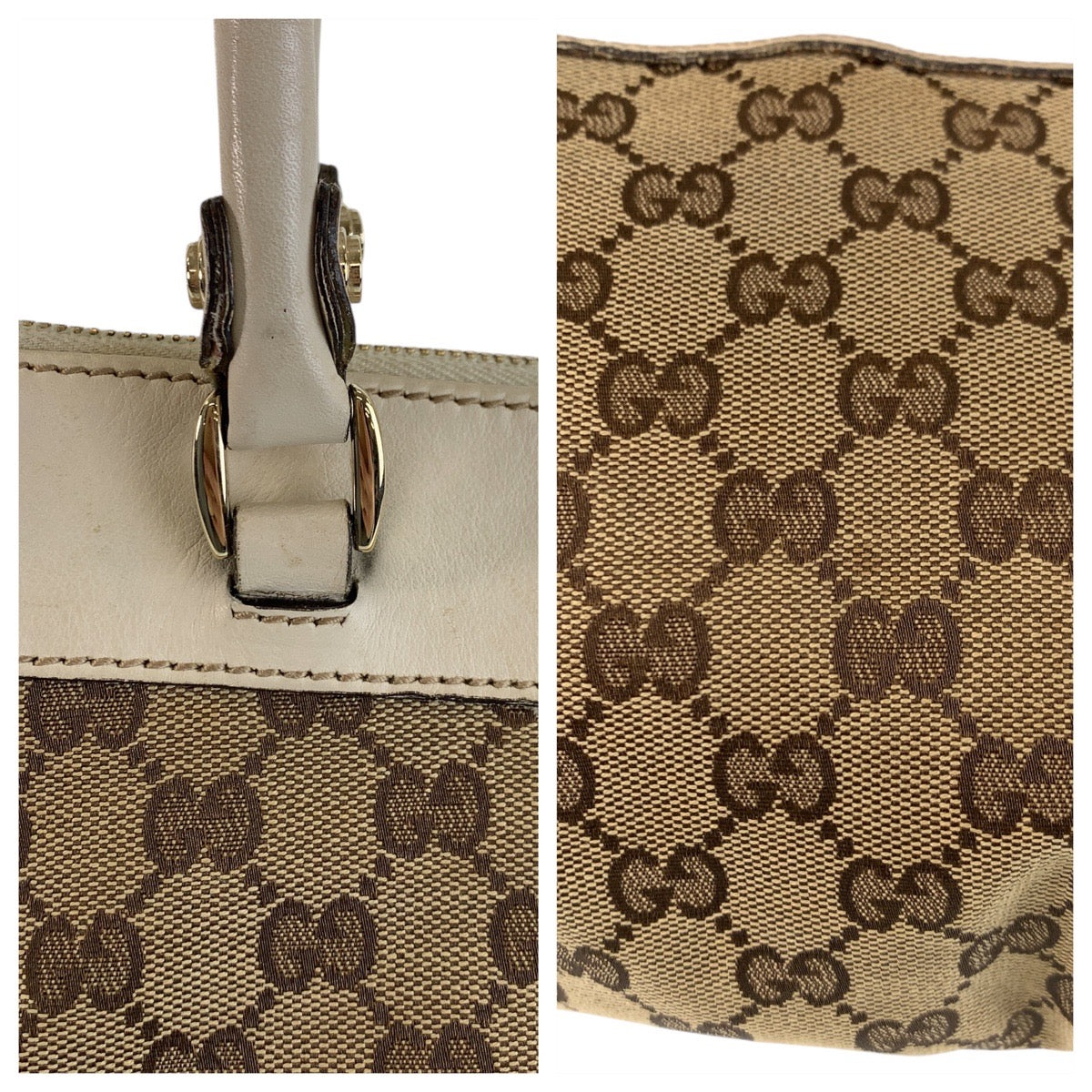 GUCCI Tote Bag 189831 GG canvas, leather Beige White Gold Metal Tote Bag Shoulder Bag Women Used