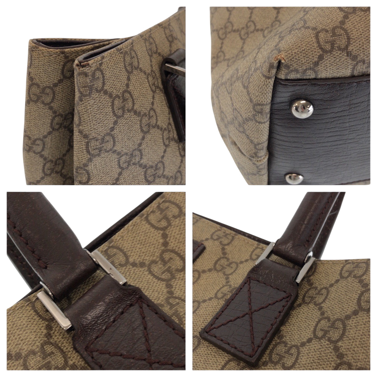 GUCCI Tote Bag 131220 GG Supreme Canvas Beige Brown SilverMetal Tote Bag Shoulder Bag Women Used
