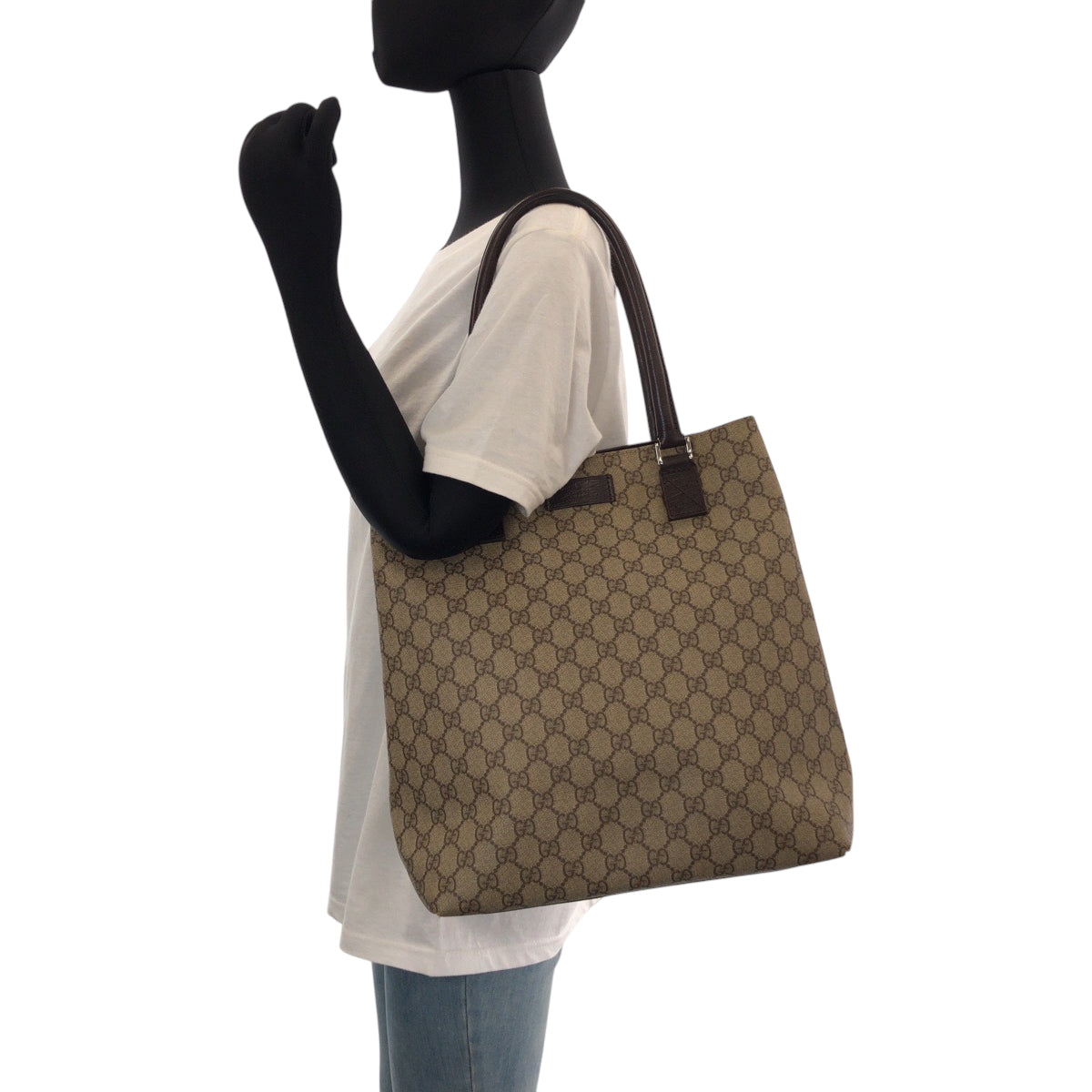 GUCCI Tote Bag 131220 GG Supreme Canvas Beige Brown SilverMetal Tote Bag Shoulder Bag Women Used
