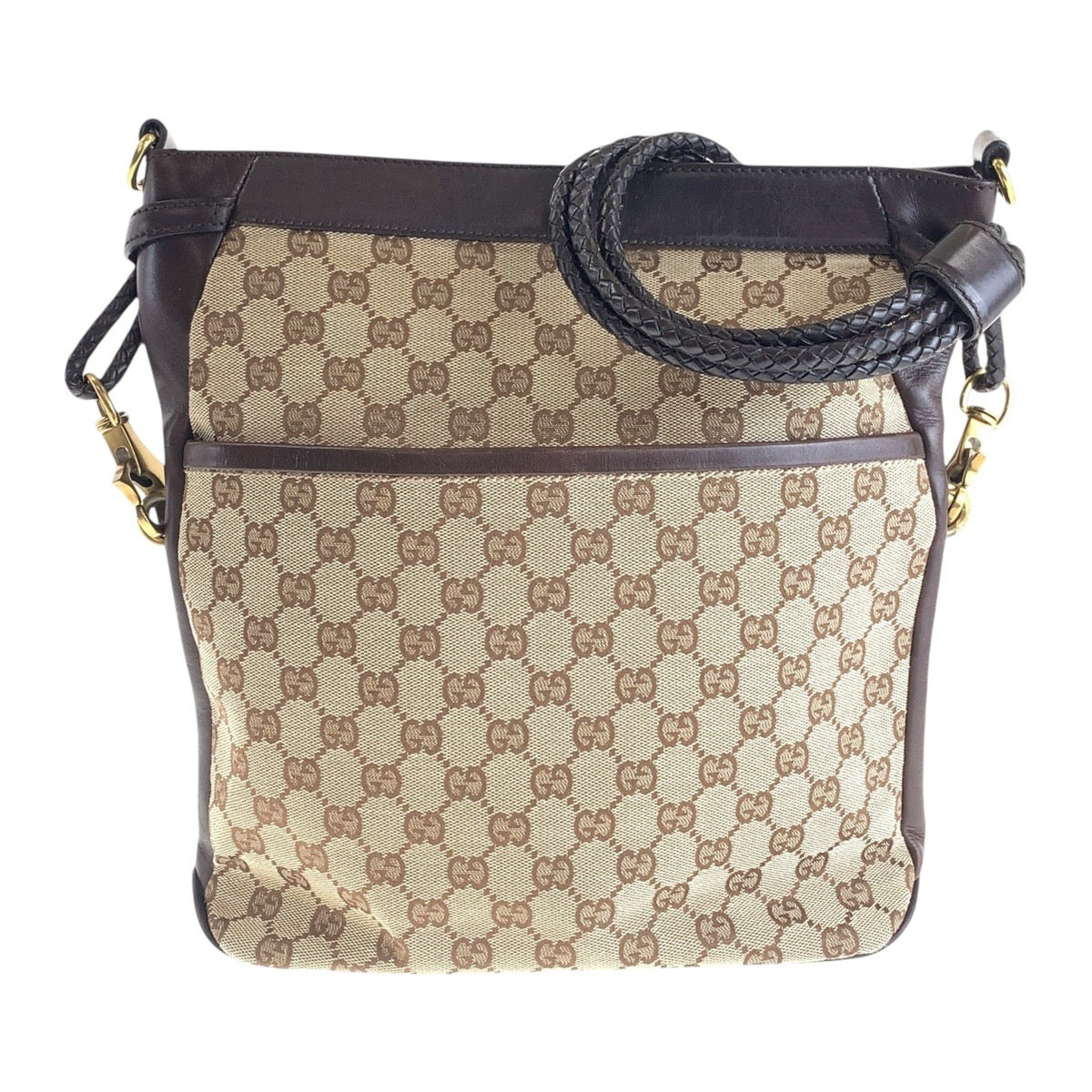GUCCI Shoulder Bag 109097 GG canvas, leather Brown Gold Metal Shoulder Bag pochette Women Used