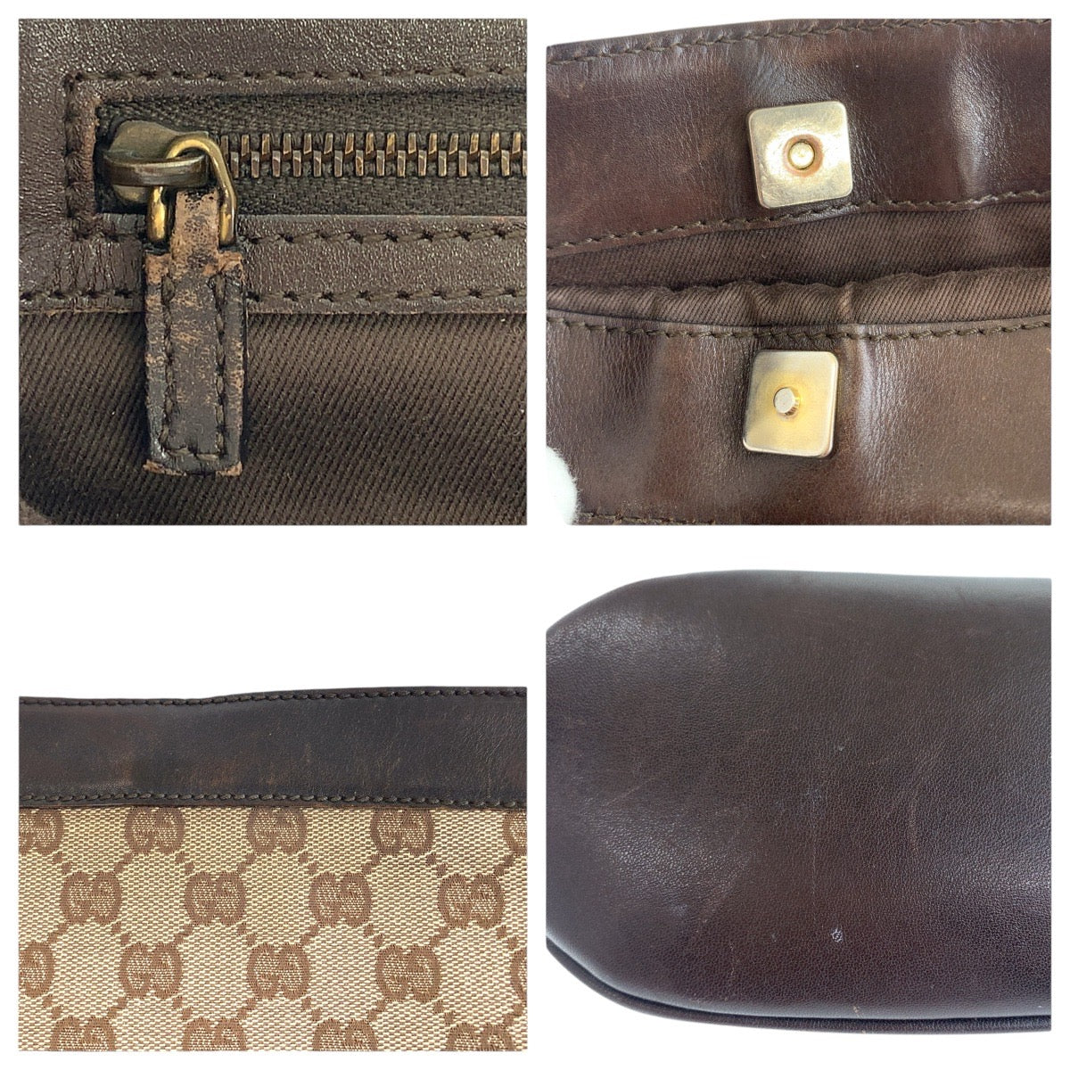 GUCCI Shoulder Bag 109097 GG canvas, leather Brown Gold Metal Shoulder Bag pochette Women Used