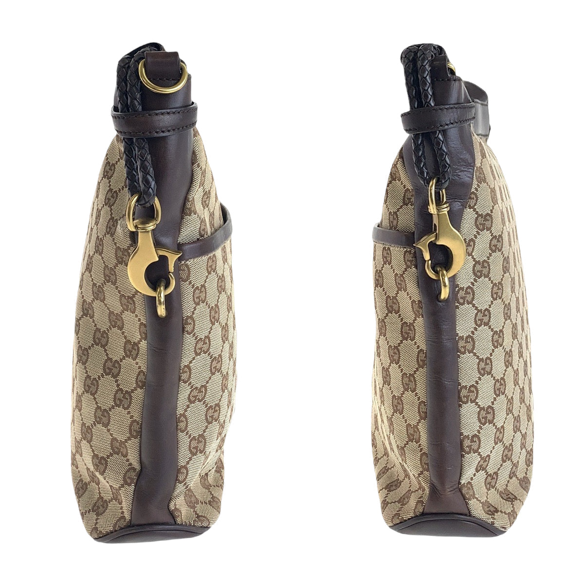 GUCCI Shoulder Bag 109097 GG canvas, leather Brown Gold Metal Shoulder Bag pochette Women Used