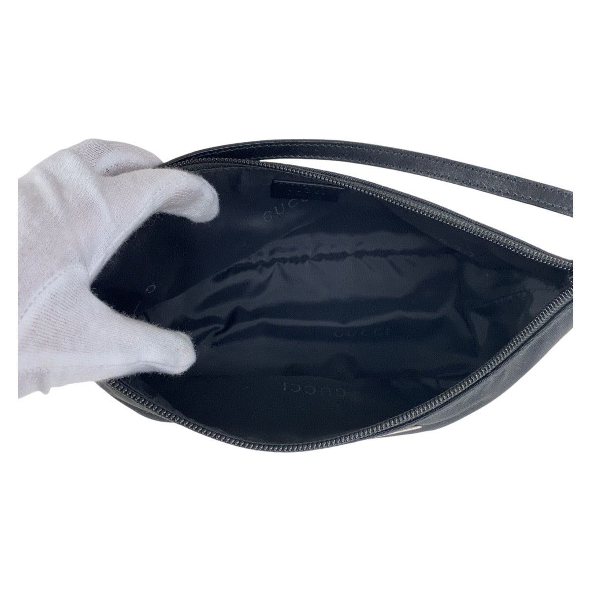 GUCCI Handbag 039 1103 Nylon Black Silver Metal Handbag accessory pouch Women Used