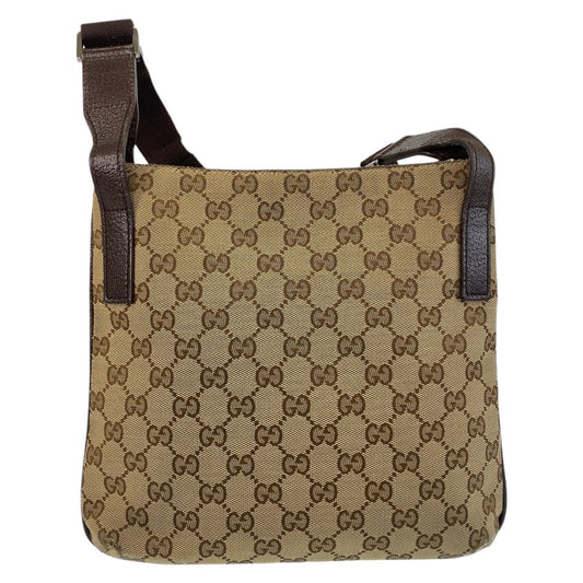 GUCCI Shoulder Bag GG canvas, leather Brown Silver Metal Shoulder Bag Messenger bag Women Used
