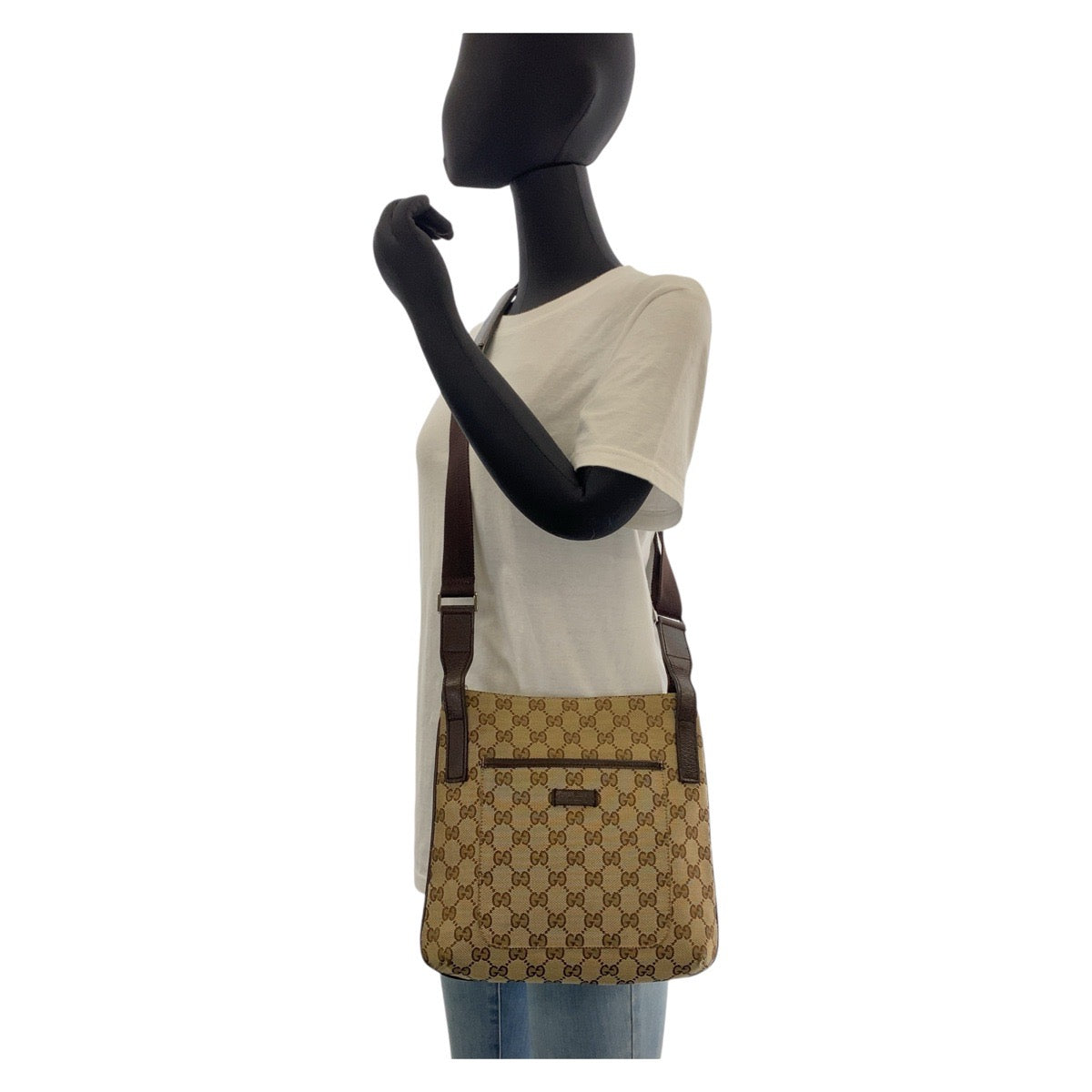 GUCCI Shoulder Bag GG canvas, leather Brown Silver Metal Shoulder Bag Messenger bag Women Used