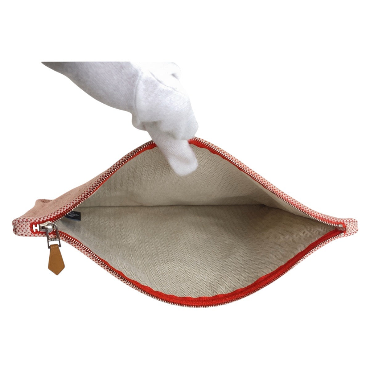 HERMES Clutch bag Tower ash Vermilion Pink SilverMetal Clutch bag pouch H tissage Women Used