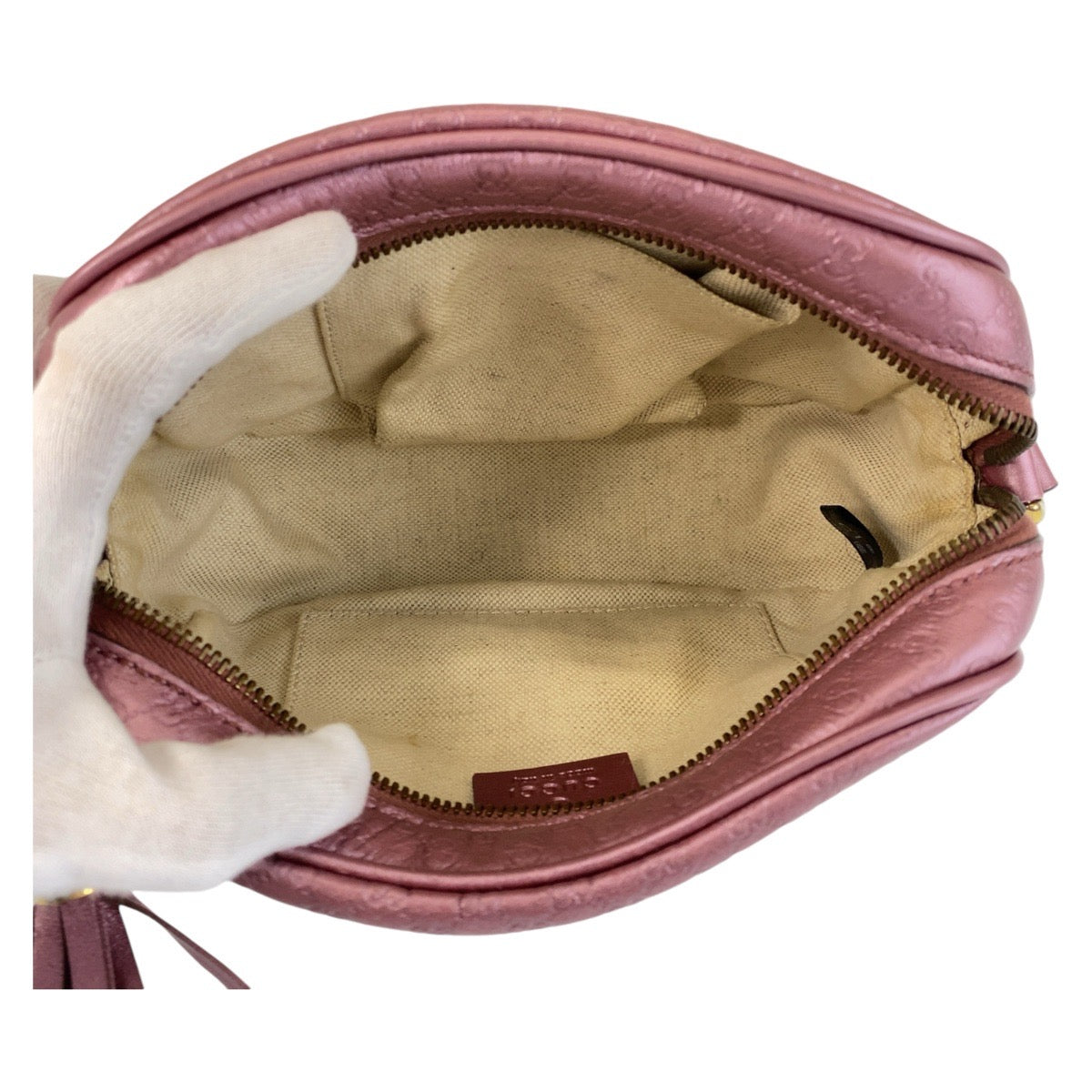 GUCCI Shoulder Bag 309538 leather Metallic Pink GoldMetal Crossbody Shoulder Bag Pochette Micro Guccisima Women Used