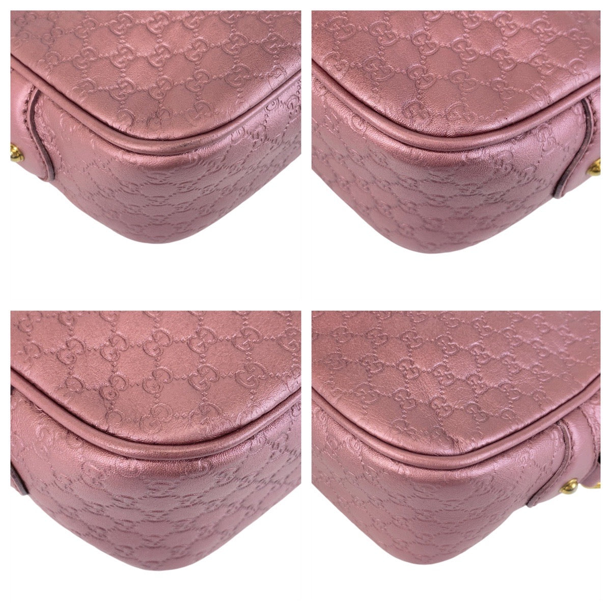 GUCCI Shoulder Bag 309538 leather Metallic Pink GoldMetal Crossbody Shoulder Bag Pochette Micro Guccisima Women Used