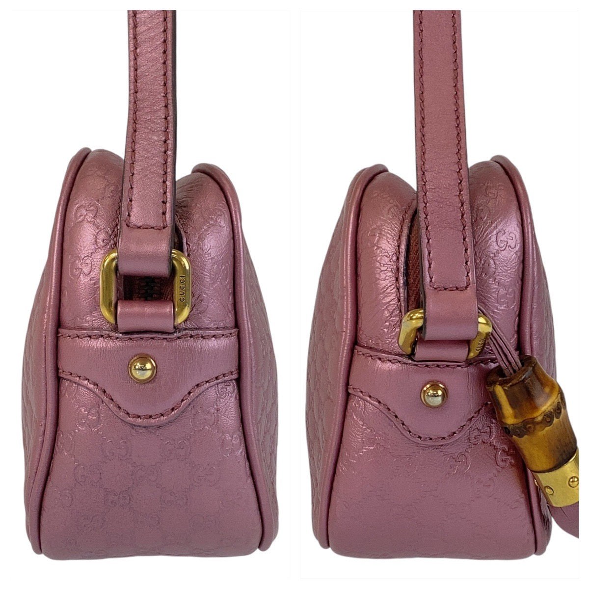 GUCCI Shoulder Bag 309538 leather Metallic Pink GoldMetal Crossbody Shoulder Bag Pochette Micro Guccisima Women Used